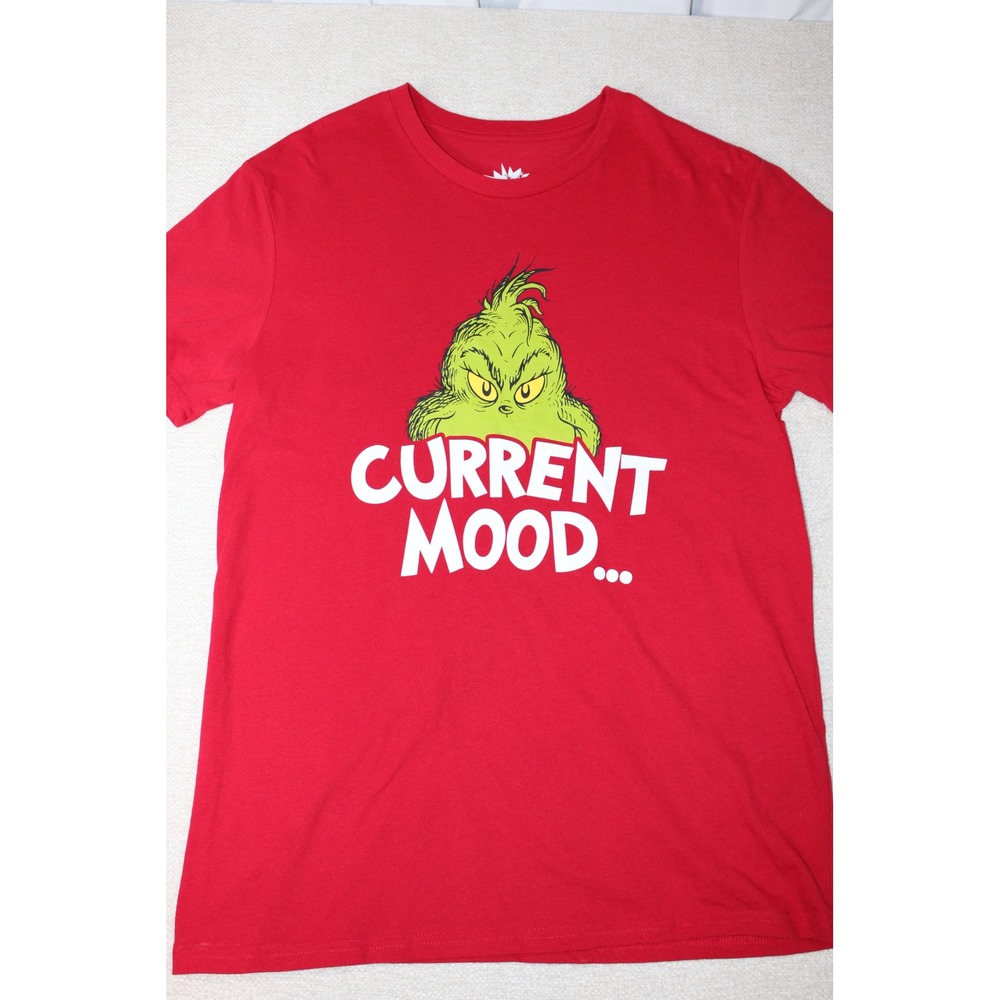 Dr. Seuss The Grinch Current Mood Red Graphic T-Shirt Large Double Sided Print